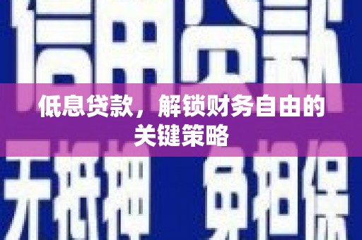 芦竹低息贷款，解锁财务自由的关键策略
