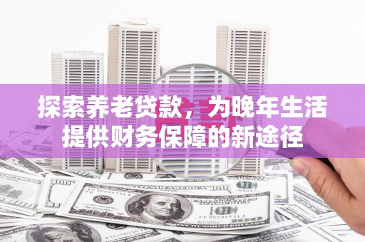 芦竹探索养老贷款，为晚年生活提供财务保障的新途径